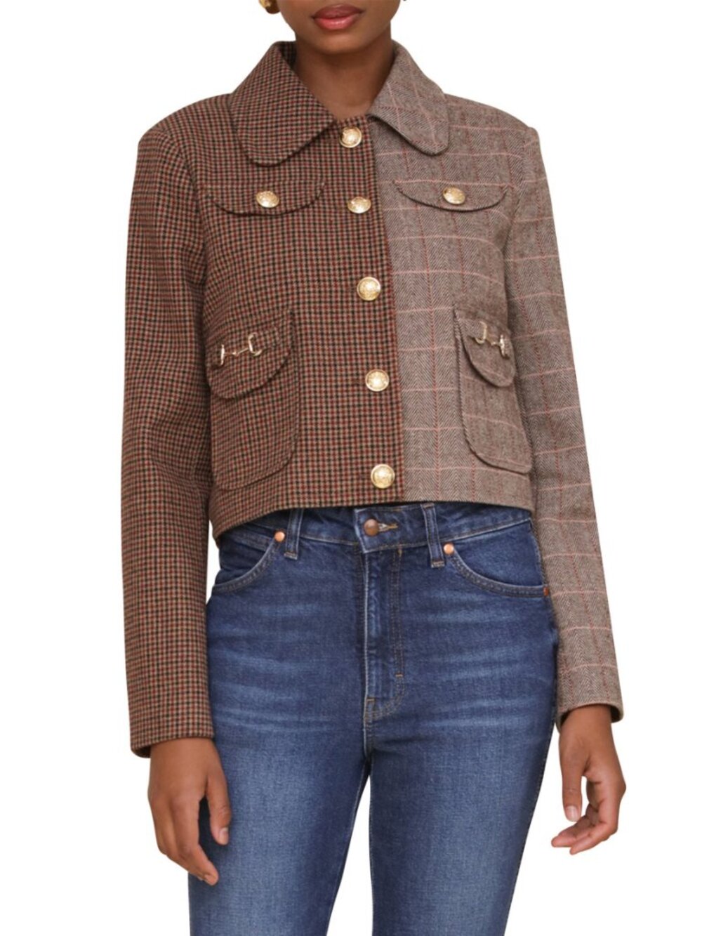 Avec Les Filles Plaid & Houndstooth Cropped Jacket